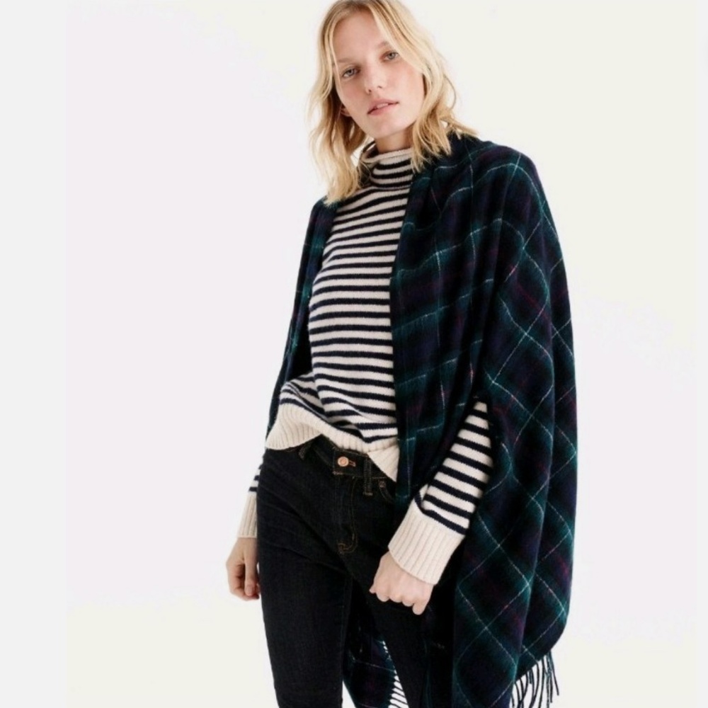 J. Crew Plaid Cape Wool Blend Scarf Wrap
